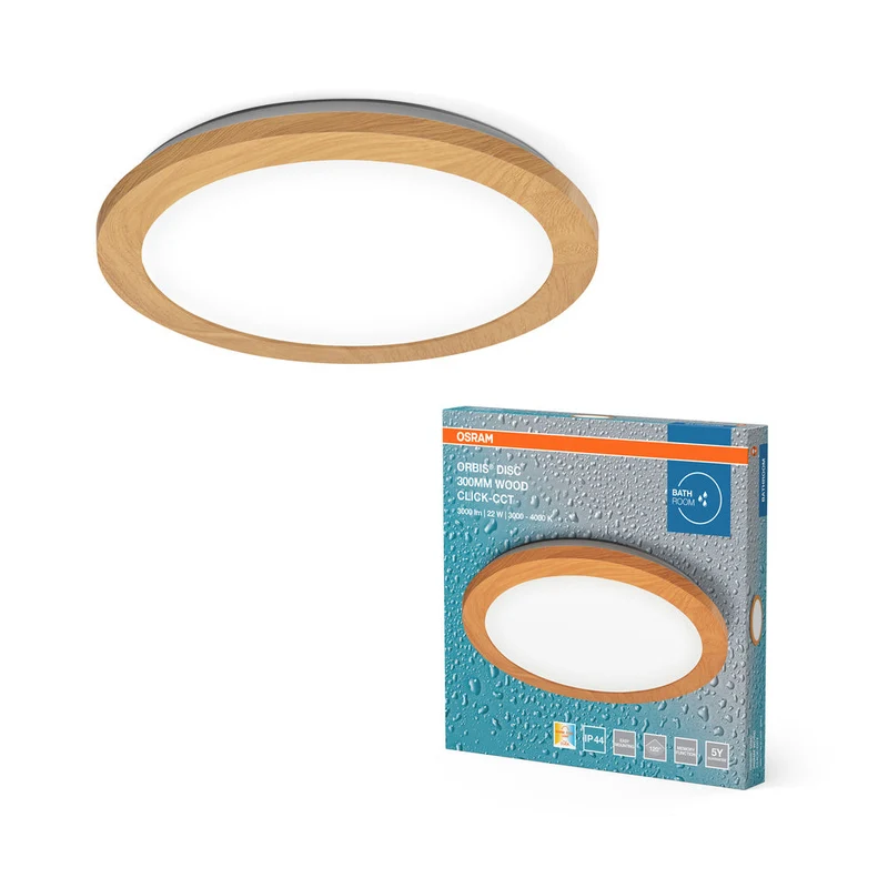 OSRAM ORBIS Disc Plafonnier de salle de bain 30cm 22W IP44 Décor bois