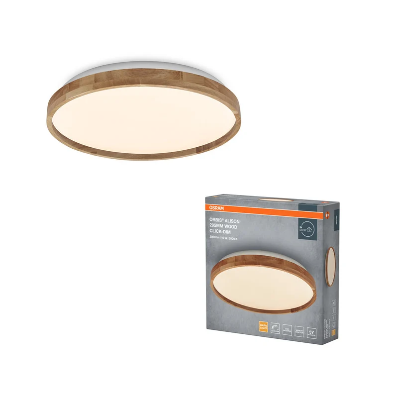 OSRAM ORBIS Alison plafonnier 16W dimmable Click-DIM 295mm décor bois