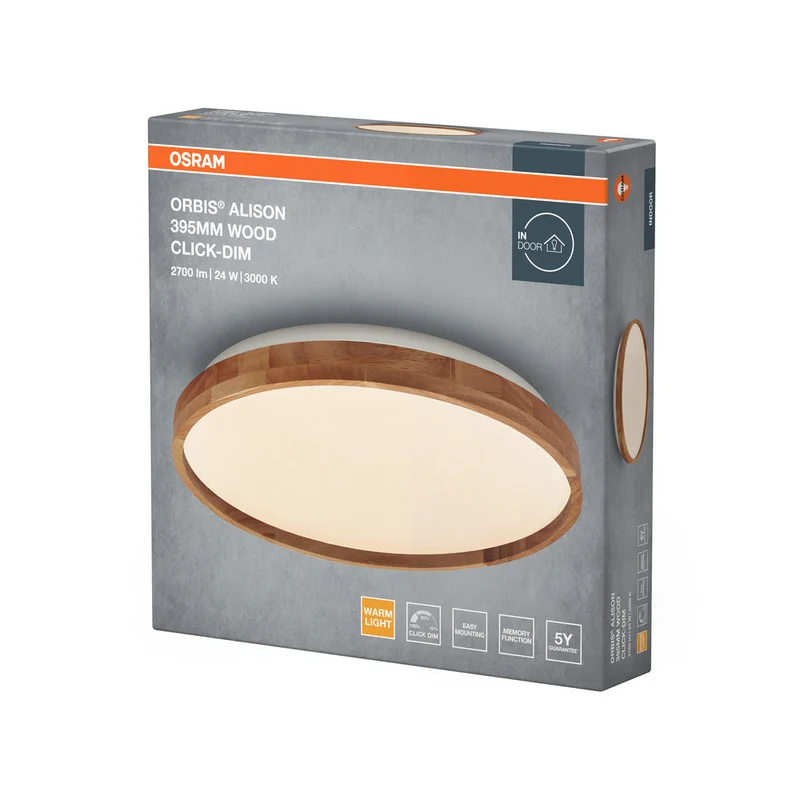 OSRAM ORBIS Alison plafonnier 24W dimmable Click-DIM 395mm décor bois