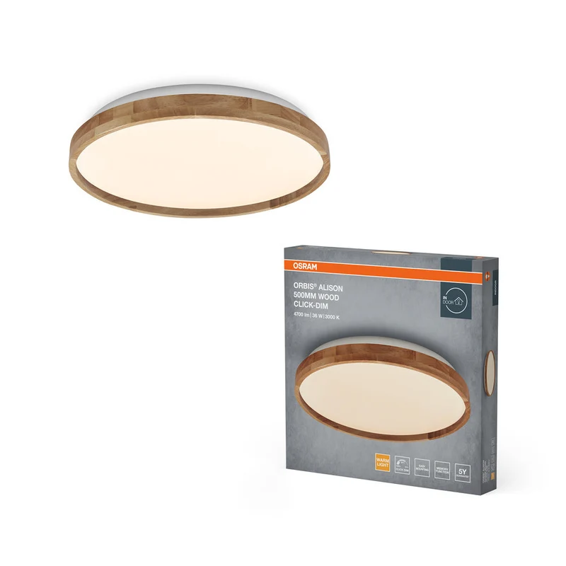 OSRAM ORBIS Alison plafonnier 36W dimmable Click-DIM 500mm décor bois