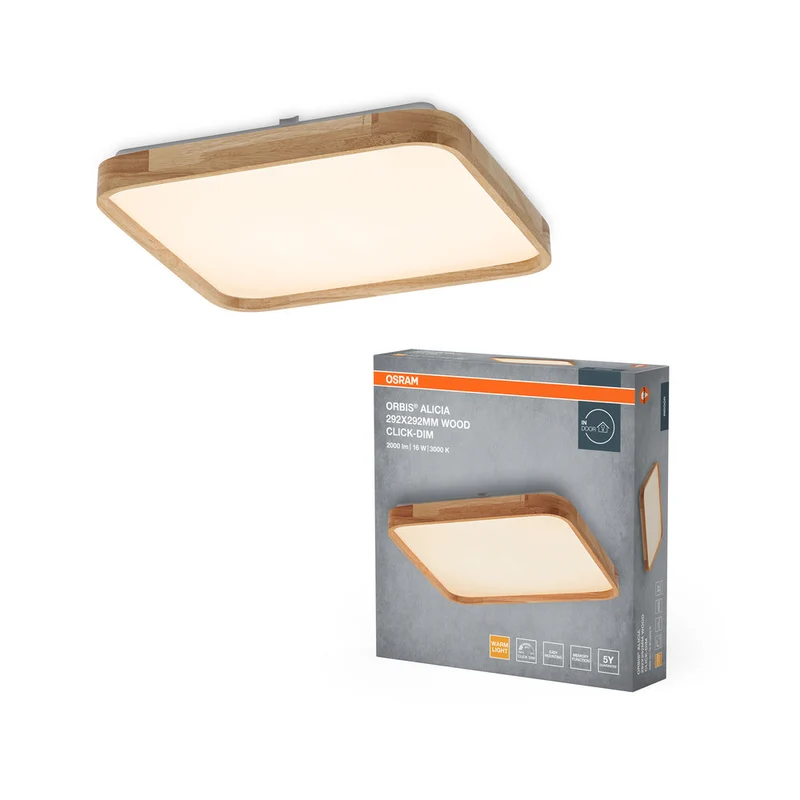 OSRAM ORBIS Alicia plafonnier dimmable Click-DIM 16W 292x292mm décor bois