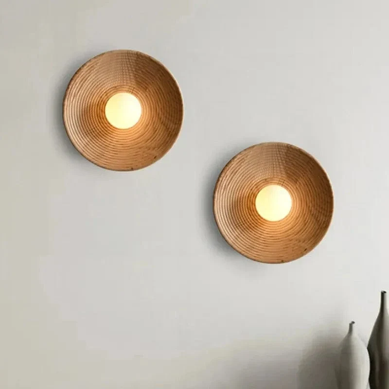 Japanese Wabi-sabi Wall Light Vintage Circular Wood Fixture Kitchen Corridor Bedroom Bedside Lamp LED G9 Home Decoration Sconces