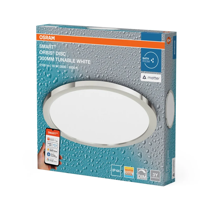 OSRAM Matter SMART+ ORBIS DISC LED Plafonnier de salle de bain 30cm Blanc réglable 18W / 3000-6500K