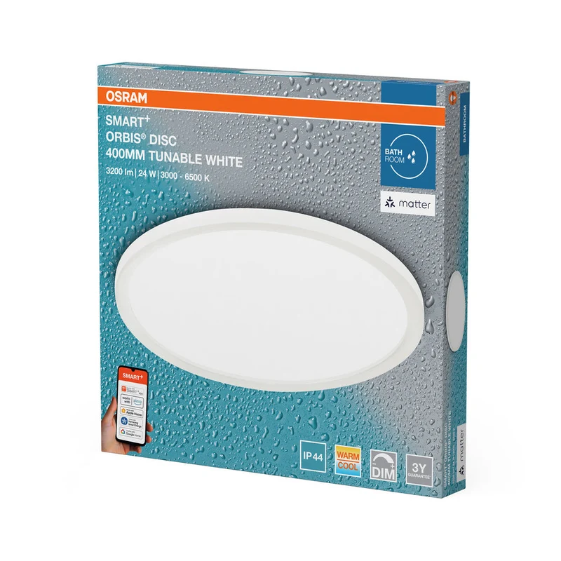 OSRAM Matter SMART+ ORBIS DISC LED Plafonnier de salle de bain 40cm Blanc réglable 25W / 3000-6500K