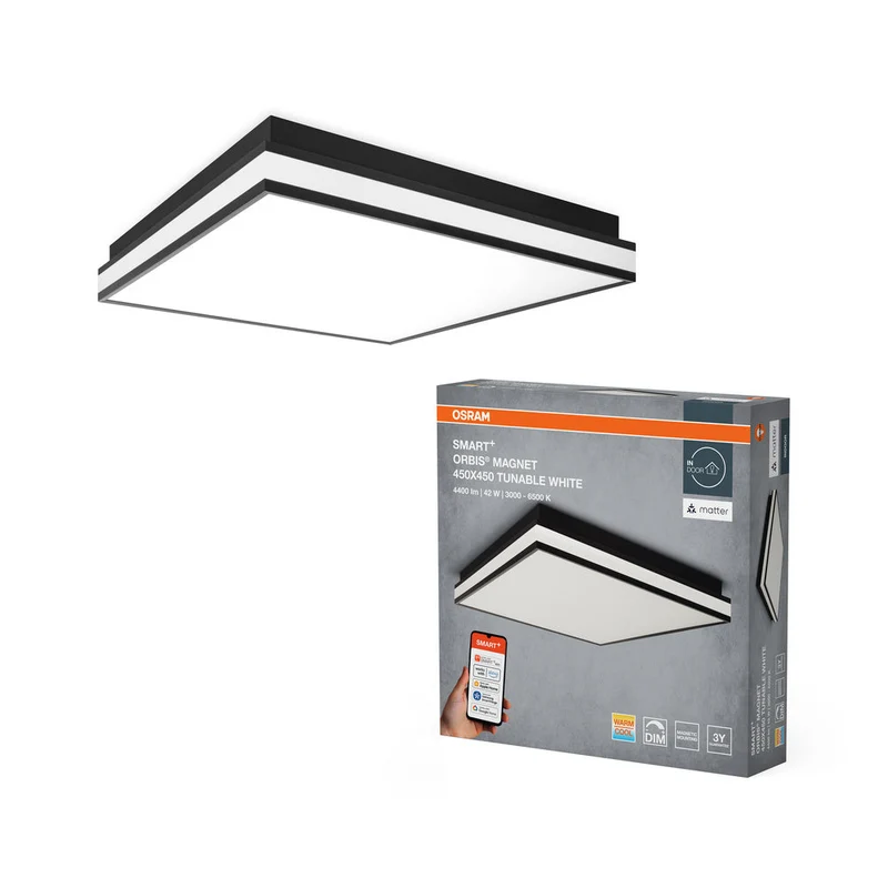 OSRAM Matter SMART+ ORBIS MAGNET LED Plafonnier 45x45cm Blanc réglable 42W / 3000-6500K noir