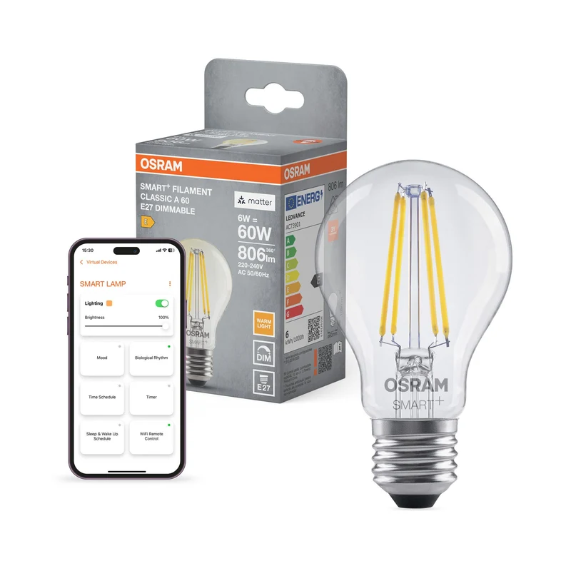 OSRAM Matter SMART+ Classique LED Lampe Filament dimmable 60 5,5W E27