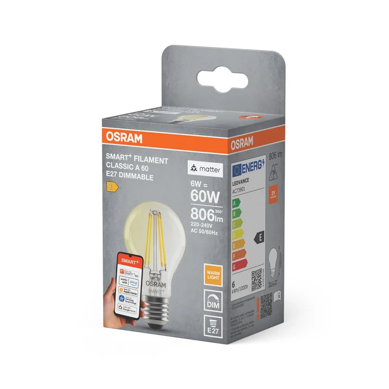 OSRAM Matter SMART+ Classique LED Lampe Filament dimmable 60 5,5W E27
