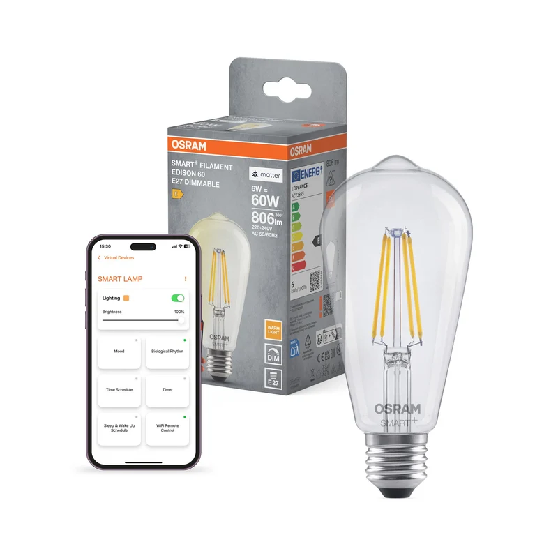 OSRAM Matter SMART+ LED-Lampe Dimmable (ex 60W) 6W / 2700K Blanc chaud E27