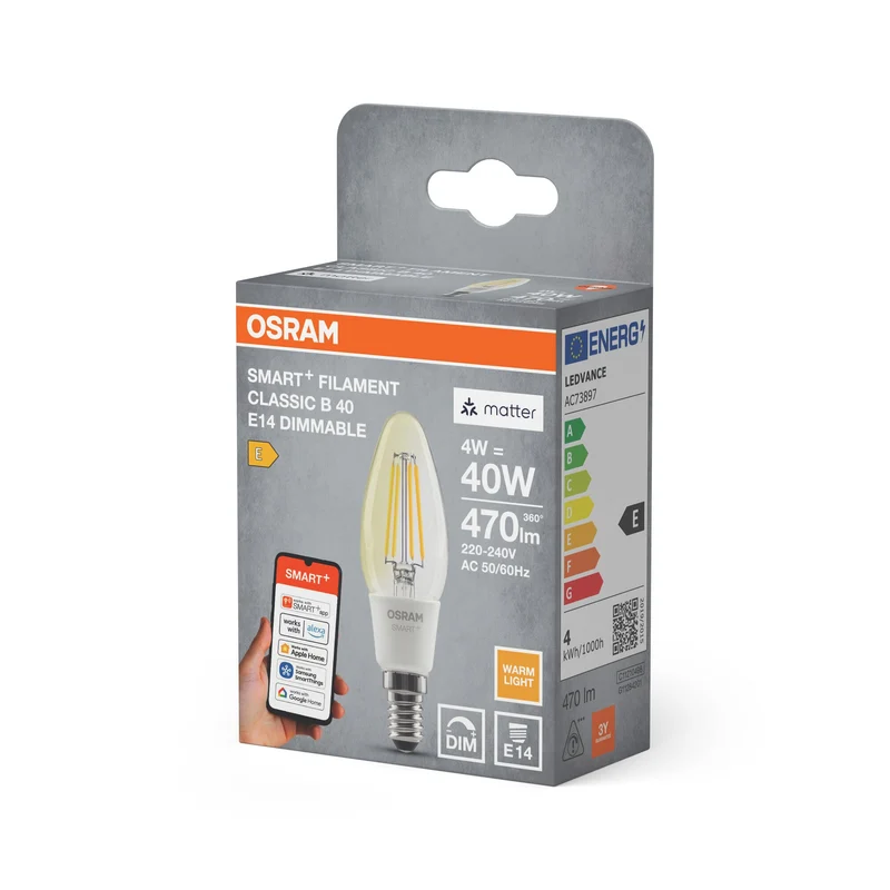 OSRAM Matter SMART+ Lampe en forme de bougie dimmable 4W / 2700K Blanc chaud E14