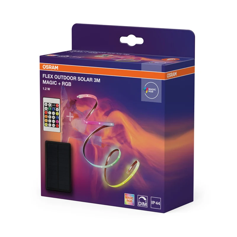 OSRAM FLEX EXTÉRIEUR SOLAIRE bande lumineuse LED flexible, 3M, 1.2W, contrôle couleur RGB, solaire, IP44, avec télécommande, dimmable