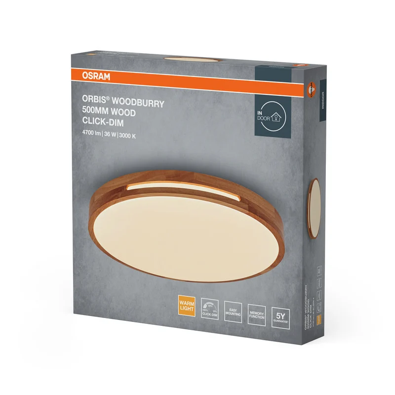 OSRAM ORBIS Woodburry plafonnier dimmable Click-DIM 36W 500mm bois