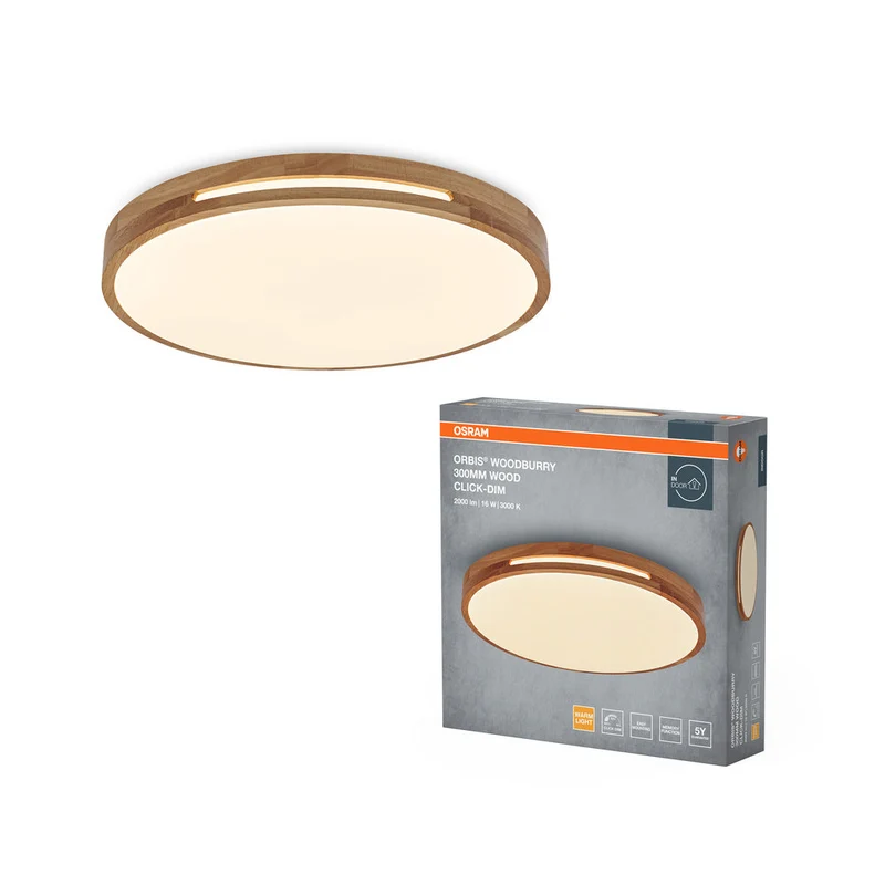 OSRAM ORBIS Woodburry plafonnier dimmable Click-DIM 16W 300mm bois