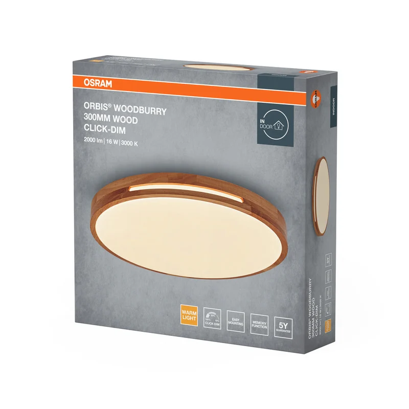 OSRAM ORBIS Woodburry plafonnier dimmable Click-DIM 16W 300mm bois