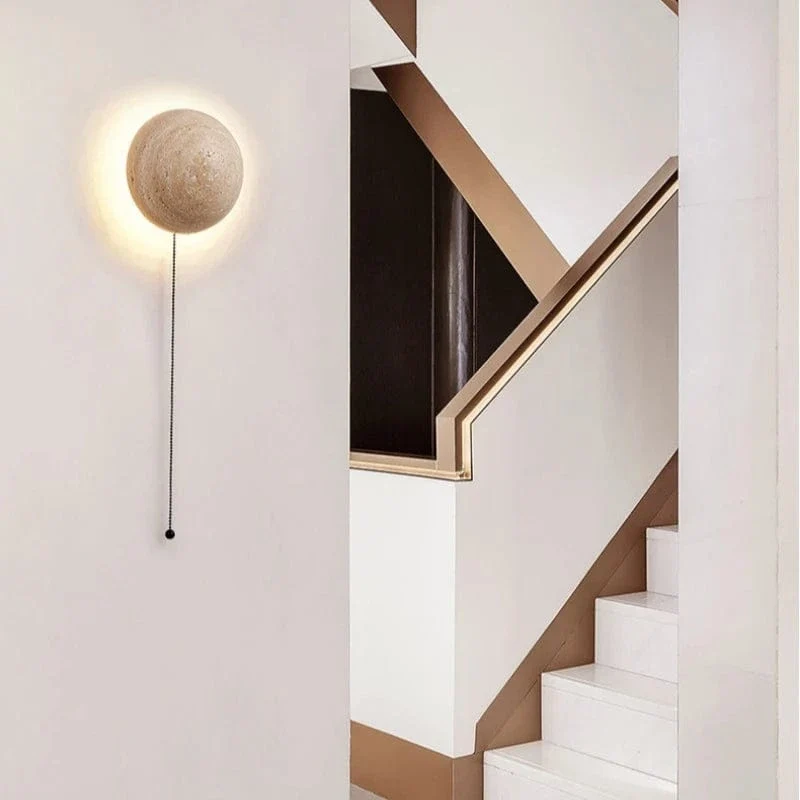 Travertine Limestone Wall Light – Natural Yellow Cave Stone LED Wall Lamp for Corridor, Staircase & Bedside