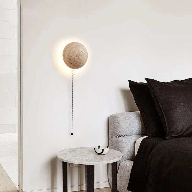Travertine Limestone Wall Light – Natural Yellow Cave Stone LED Wall Lamp for Corridor, Staircase & Bedside