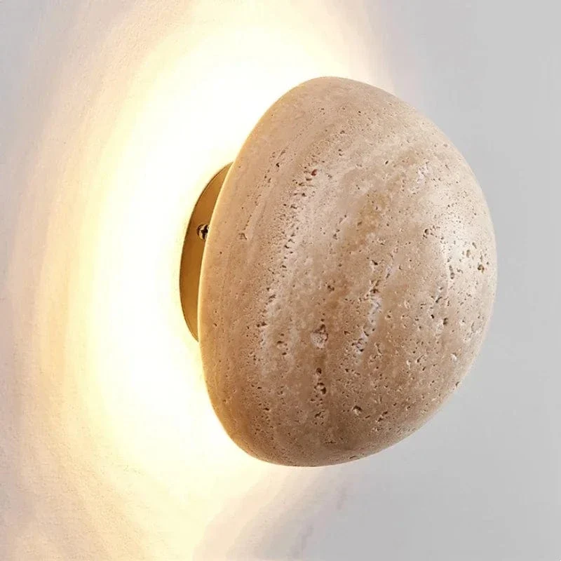 Travertine Limestone Wall Light – Natural Yellow Cave Stone LED Wall Lamp for Corridor, Staircase & Bedside