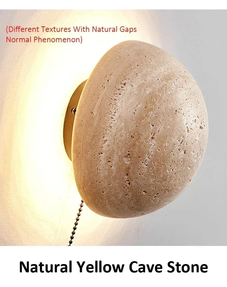 Travertine Limestone Wall Light – Natural Yellow Cave Stone LED Wall Lamp for Corridor, Staircase & Bedside