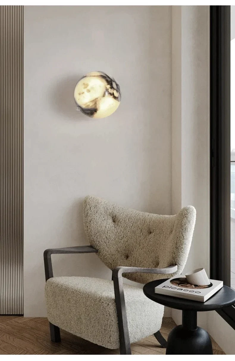 Applique Murale en Marbre – Lampe de Chevet LED de Luxe pour Chambre, Salon & Couloir