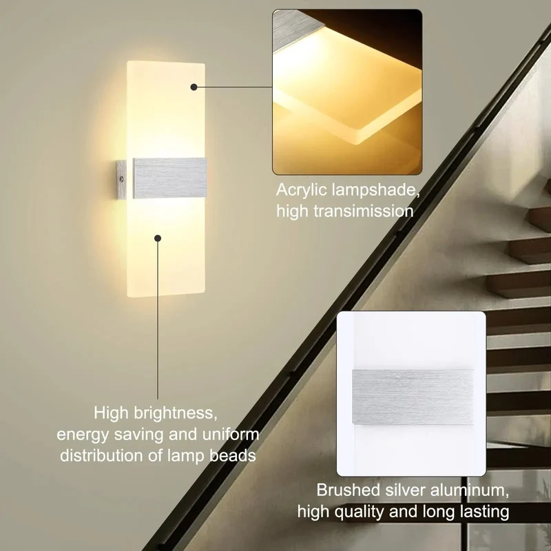 LED Wall Lamp Indoor Modern Wall Light Up and Down Hallway Lamp, Wall Lighting for Bedroom, Corridor, Living Room, Stairs, Etc.