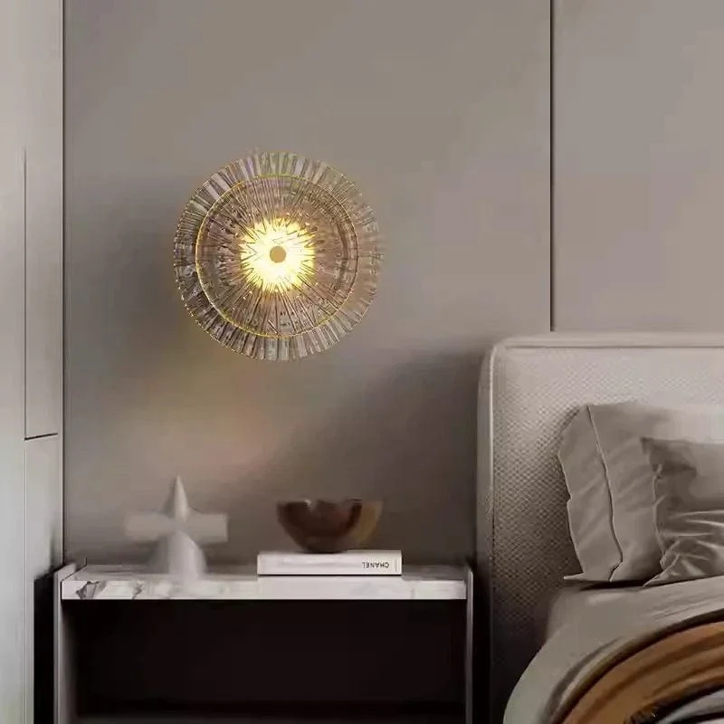 Postmodern Creative Living Room Glass Wall Lamp Designer Personalized and Simple Bedroom Brass Light Luxury Wall Lamp