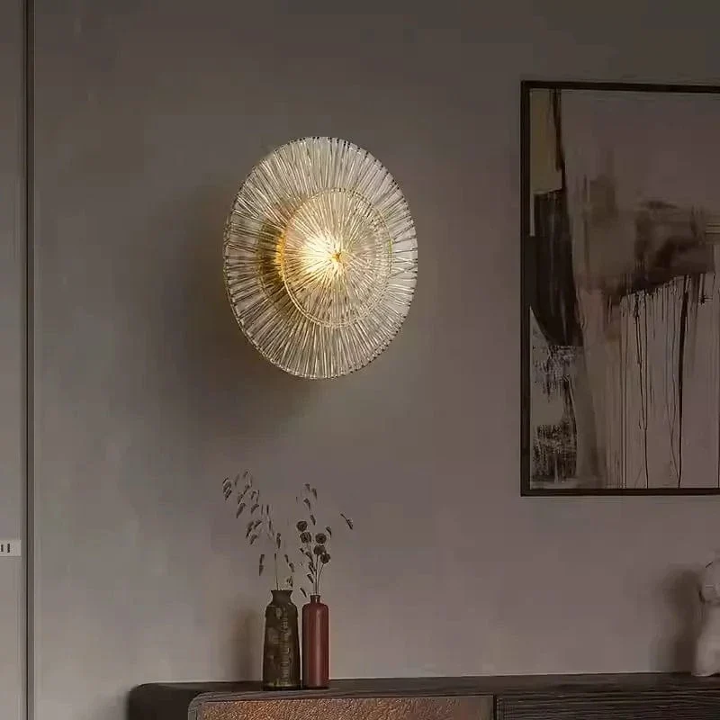 Postmodern Creative Living Room Glass Wall Lamp Designer Personalized and Simple Bedroom Brass Light Luxury Wall Lamp