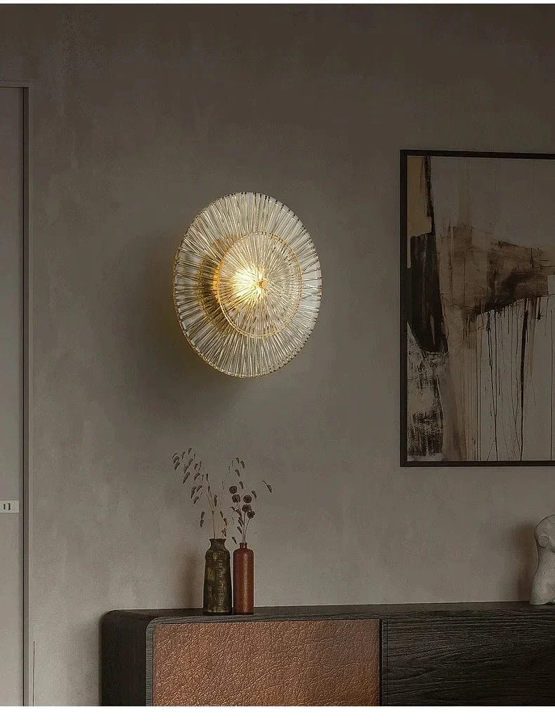 Postmodern Creative Living Room Glass Wall Lamp Designer Personalized and Simple Bedroom Brass Light Luxury Wall Lamp