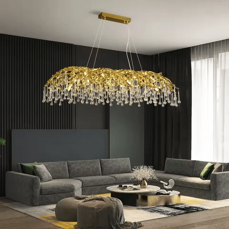 Plafonnier luxe cristaux en pluie Salon Grande Taille