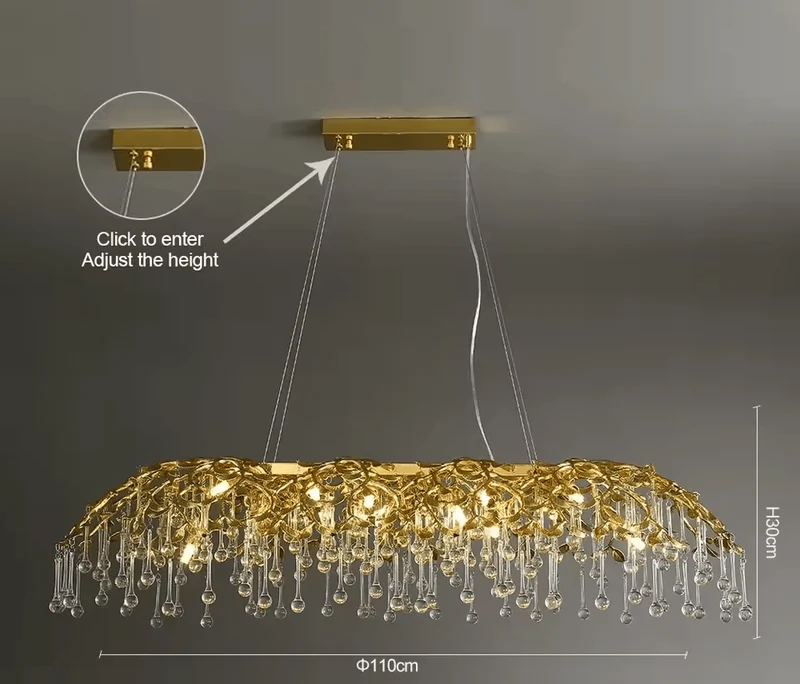 Plafonnier luxe cristaux en pluie Salon Grande Taille