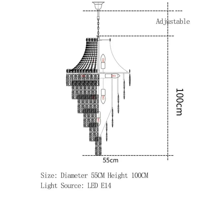 Large Ceiling Long Crystal Chandelier Hotel Lobby Living Room Luxurious Multi Story Staircase Light Golden Stainless Steel Light