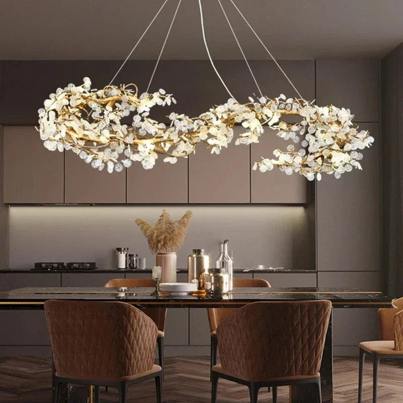 Modern Luxury Gold Chandeliers Home Villa Living Dining Room Lighting Decorate Pendant Lights Indoor Bar Hanging Lamps Fixtures