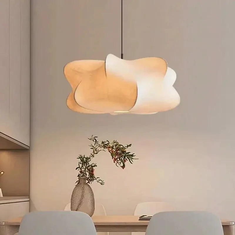 Wabi Sabi Living Room Ceiling Lamp Shop Bar Parlor Pendant Lights Silk Hanging Chandelier Home Decorations Lustre E27 (No Bulb))
