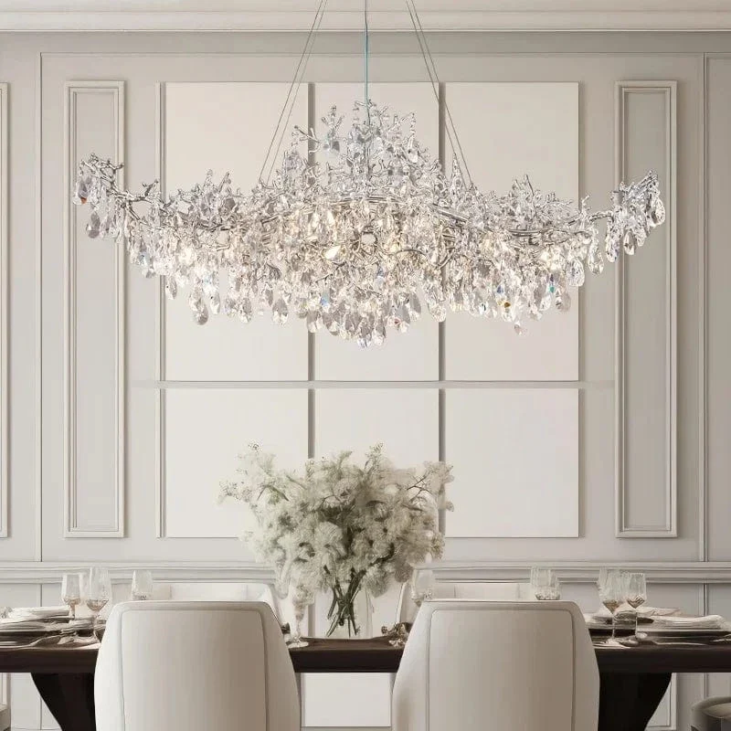 Luxury Modern Crystal Pendant Chandelier Hanging Living Room Lamp Dining Table Silver Branch Rectangular Chandeliers for Kitchen