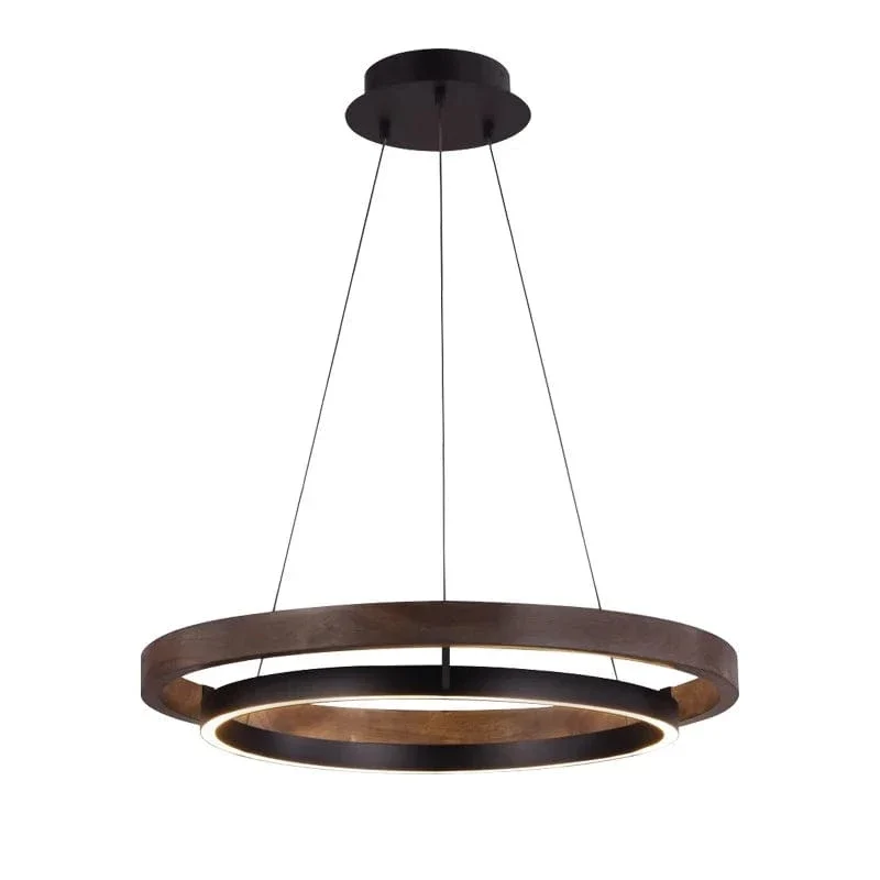 Led Home Decor Wood Grain Chandelier Creative Round Hanging Light Fixture Minimalist Suspension Luminaire For Living Room Dining