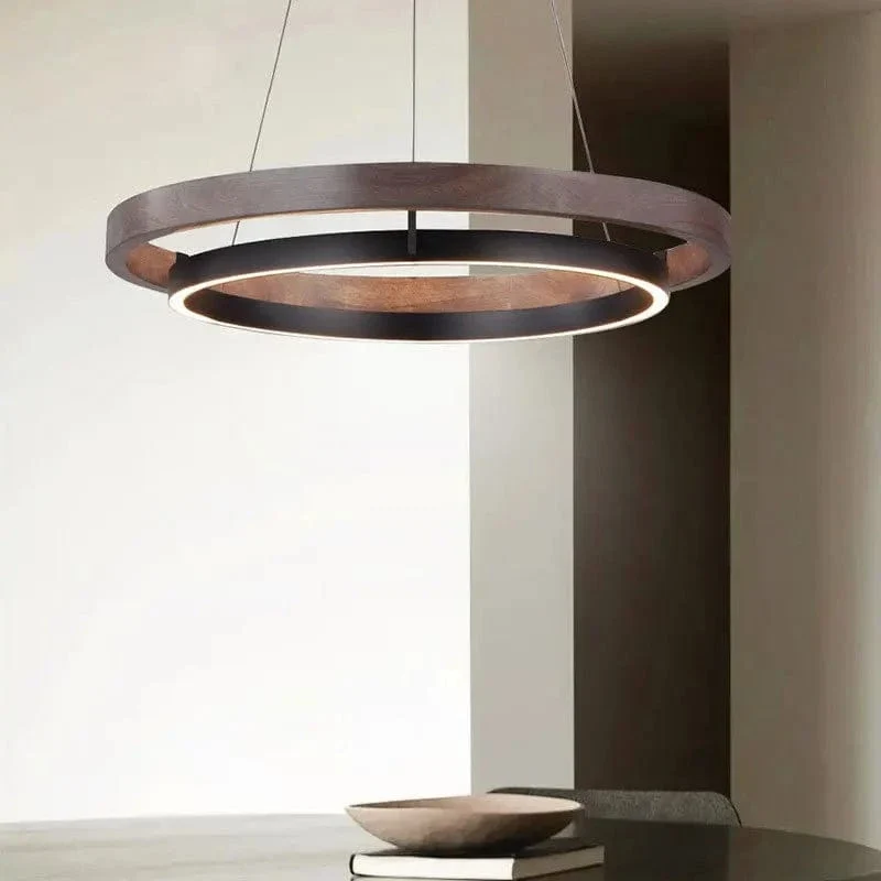 Led Home Decor Wood Grain Chandelier Creative Round Hanging Light Fixture Minimalist Suspension Luminaire For Living Room Dining