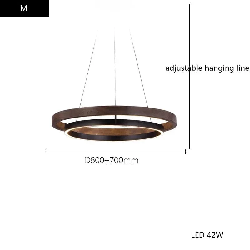 Led Home Decor Wood Grain Chandelier Creative Round Hanging Light Fixture Minimalist Suspension Luminaire For Living Room Dining