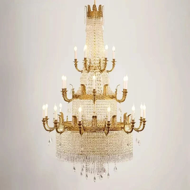 European Rococo 20 Lights Luxury Crystal Home Decoration Hanging Pendant Light Hotel Spiral Brass Chandelier