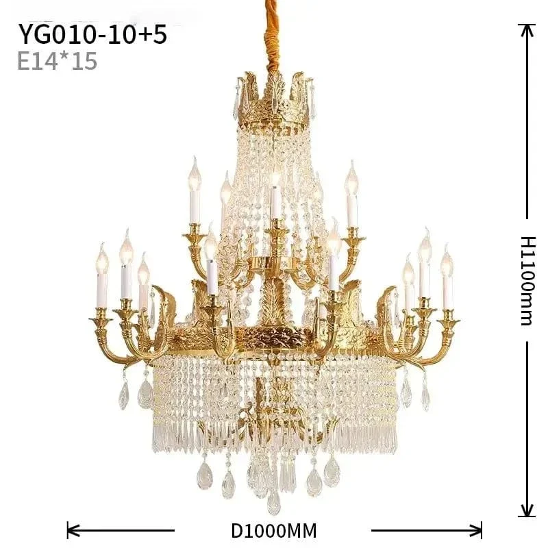 European Rococo 20 Lights Luxury Crystal Home Decoration Hanging Pendant Light Hotel Spiral Brass Chandelier
