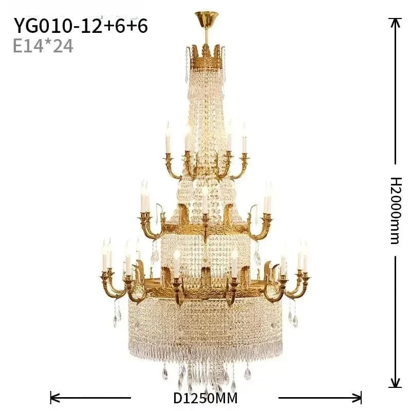 European Rococo 20 Lights Luxury Crystal Home Decoration Hanging Pendant Light Hotel Spiral Brass Chandelier
