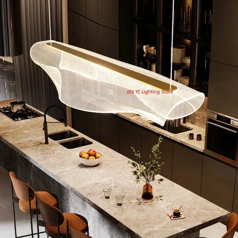 Nordic LED Acrylic Dining Ceiling Chandelier House Living Room Restaurant Office Decor Strip Hanging Suspension Lighting Fixture