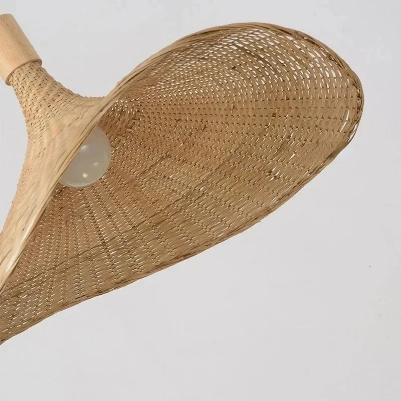 Pendant Light Rattan Hanging Lights Cord Bamboo Hanging Lamp Dimmable Basket Lamp Shade,Hemp Rope Plug in Ceiling Light Fixture
