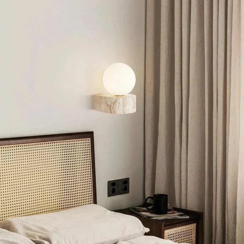 Japanese style retro natural stone wall lamp Nordic room decoration wall lamp glass lampshade wall lamp bedroom home lighting