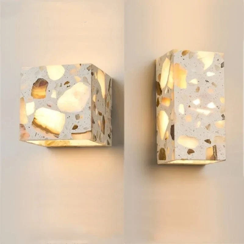 Applique Murale en Pierre Terrazzo IWHD – Lampe LED pour Salle de Bain, Chambre, Couloir et Extérieur
