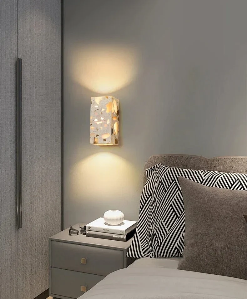 Applique Murale en Pierre Terrazzo IWHD – Lampe LED pour Salle de Bain, Chambre, Couloir et Extérieur