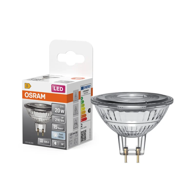 OSRAM MR16 lampe réflecteur LED avec culot GU5.3, blanc froid (4000K), spot en verre, 2,6W, remplacement pour lampe réflecteur 20W, LED STAR MR16 12 V