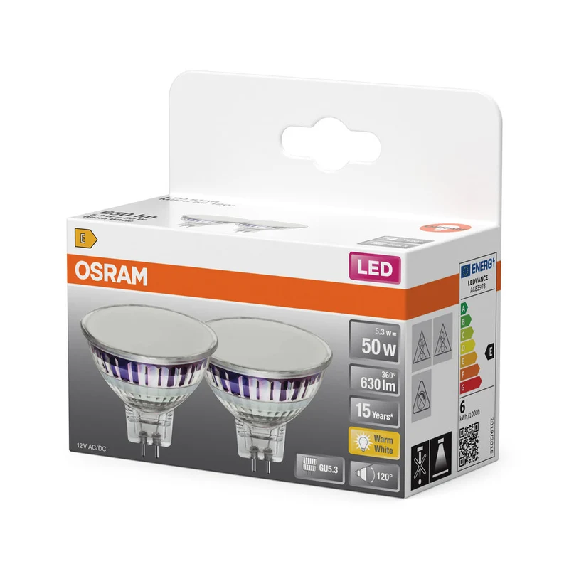 OSRAM SPOT MR16 GL 50 LED-lampe réflecteur, 6,5W, 630lm, GU5.3, blanc chaud