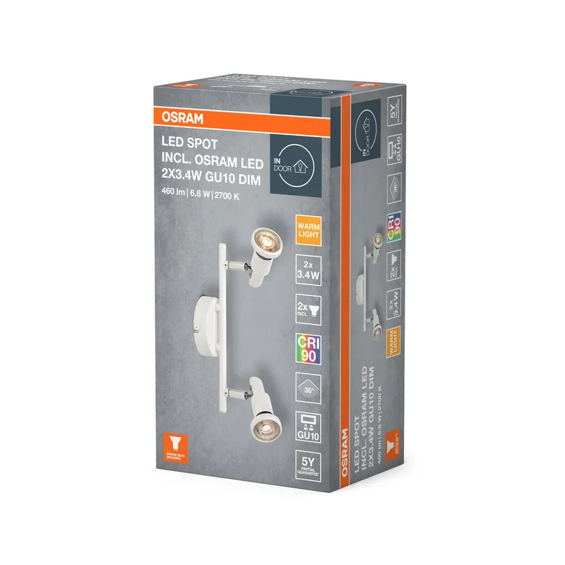 OSRAM LED SPOT GU10 Plafonnier 2 x 3,4W, 460lm, blanc