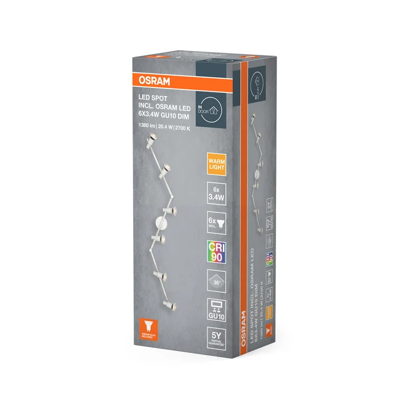 OSRAM LED SPOT GU10 Plafonnier 6 x 3,4W, 1380lm, blanc