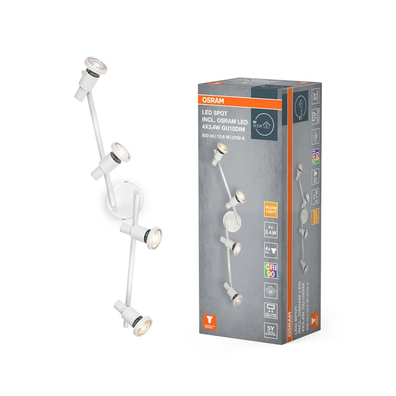 OSRAM LED SPOT GU10 Plafonnier 4 x 3,4W, 920lm, blanc