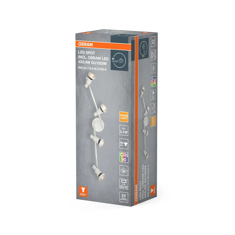 OSRAM LED SPOT GU10 Plafonnier 4 x 3,4W, 920lm, blanc