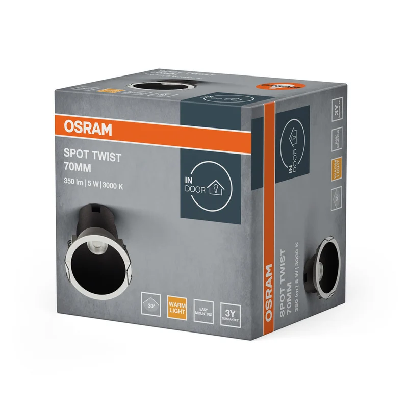 OSRAM SPOT TWIST Ø 70mm Plafonnier encastré, noir, 5W, 400lm, 830 WT